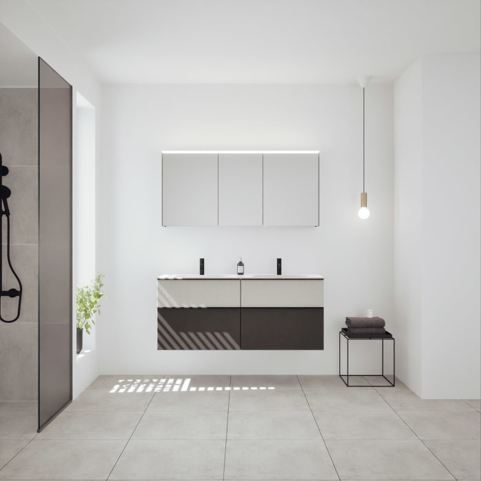 burgbad Fiumo 2.0 Badmöbelset 142 cm mit Waschtisch mit Unterschrank mit Griff G0200 und Spiegelschrank