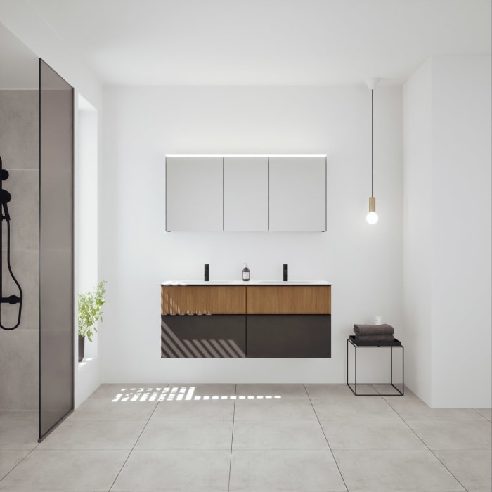 burgbad Fiumo 2.0 Badmöbelset 142 cm mit Waschtisch mit Unterschrank mit Griff G0200 und Spiegelschrank