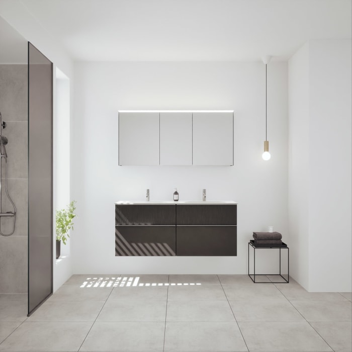 burgbad Fiumo 2.0 Badmöbelset 142 cm mit Waschtisch mit Unterschrank mit Griff G0146 und Spiegelschrank