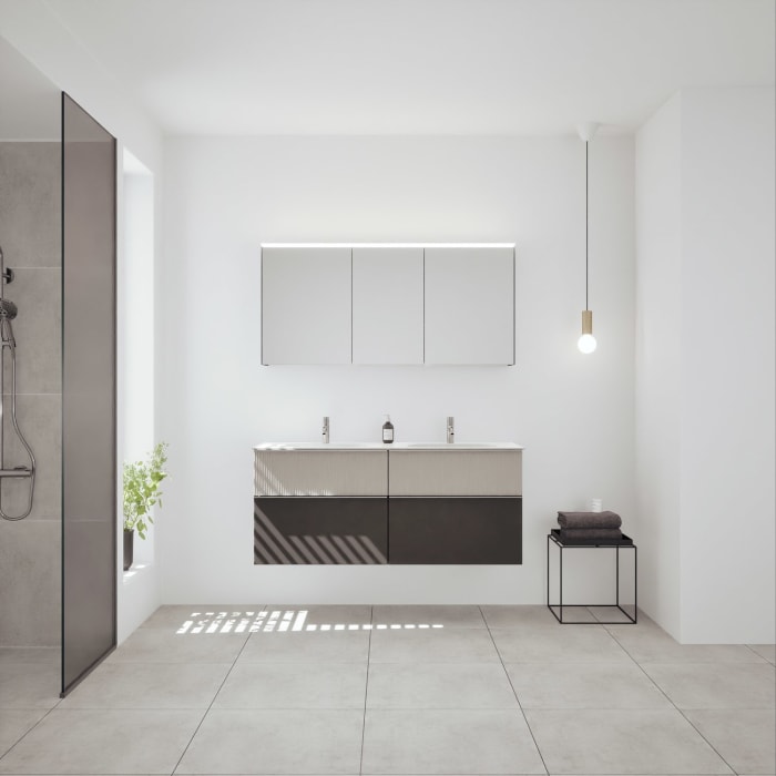 burgbad Fiumo 2.0 Badmöbelset 142 cm mit Waschtisch mit Unterschrank mit Griff G0146 und Spiegelschrank