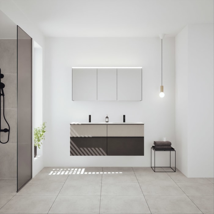 burgbad Fiumo 2.0 Badmöbelset 142 cm mit Waschtisch mit Unterschrank mit Griff G0200 und Spiegelschrank