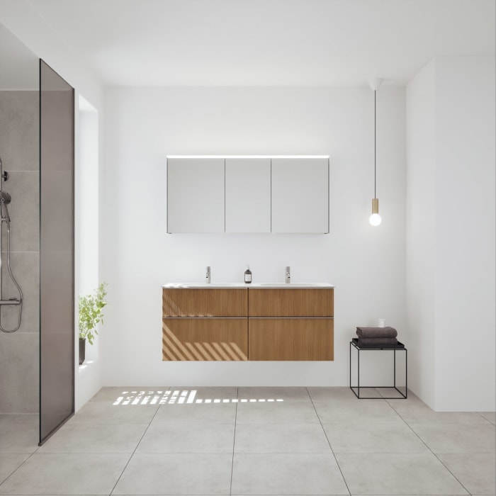 burgbad Fiumo 2.0 Badmöbelset 142 cm mit Waschtisch mit Unterschrank mit Griff G0146 und Spiegelschrank