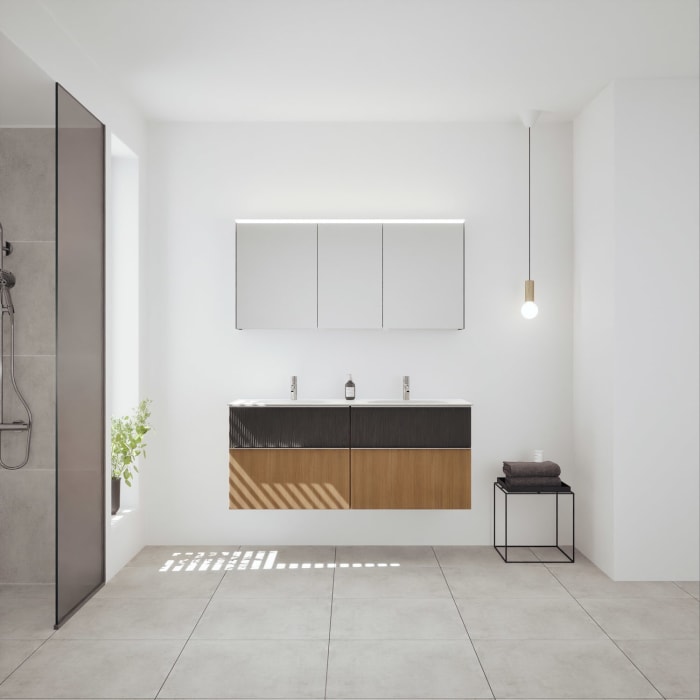 burgbad Fiumo 2.0 Badmöbelset 142 cm mit Waschtisch mit Unterschrank mit Griff G0146 und Spiegelschrank