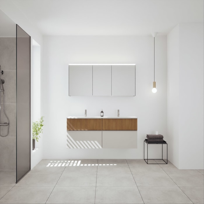 burgbad Fiumo 2.0 Badmöbelset 142 cm mit Waschtisch mit Unterschrank mit Griff G0146 und Spiegelschrank