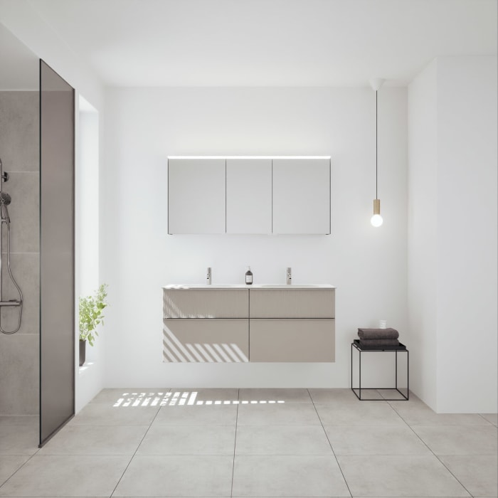 burgbad Fiumo 2.0 Badmöbelset 142 cm mit Waschtisch mit Unterschrank mit Griff G0146 und Spiegelschrank