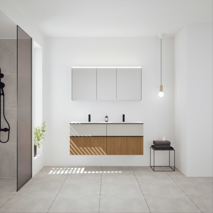 burgbad Fiumo 2.0 Badmöbelset 142 cm mit Waschtisch mit Unterschrank mit Griff G0200 und Spiegelschrank