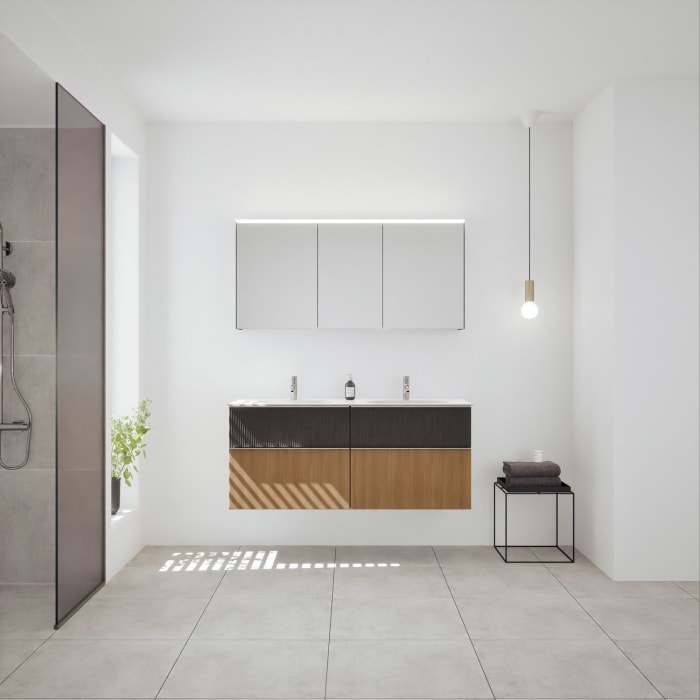 burgbad Fiumo 2.0 Badmöbelset 142 cm mit Waschtisch mit Unterschrank mit Griff G0146 und Spiegelschrank