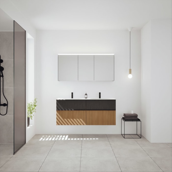 burgbad Fiumo 2.0 Badmöbelset 142 cm mit Waschtisch mit Unterschrank mit Griff G0200 und Spiegelschrank