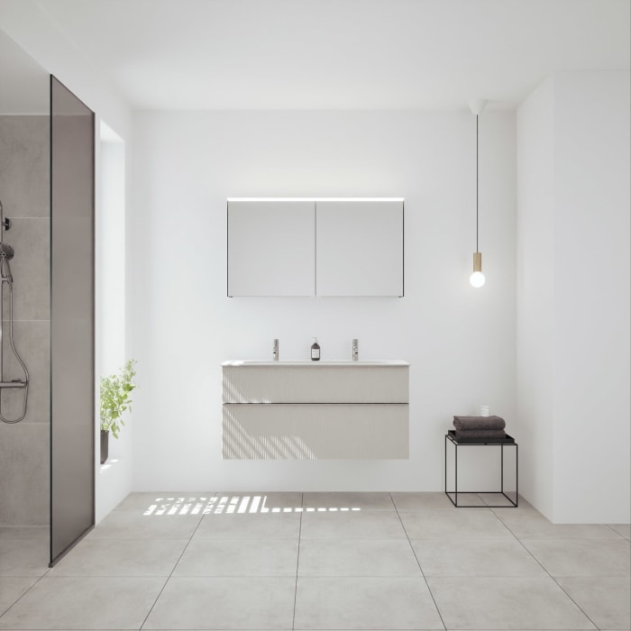 burgbad Fiumo 2.0 Badmöbelset 122 cm mit Waschtisch mit Unterschrank mit Griff G0146 und Spiegelschrank