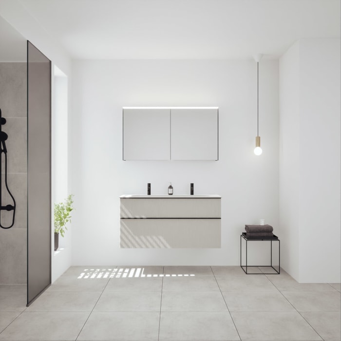 burgbad Fiumo 2.0 Badmöbelset 122 cm mit Waschtisch mit Unterschrank mit Griff G0200 und Spiegelschrank