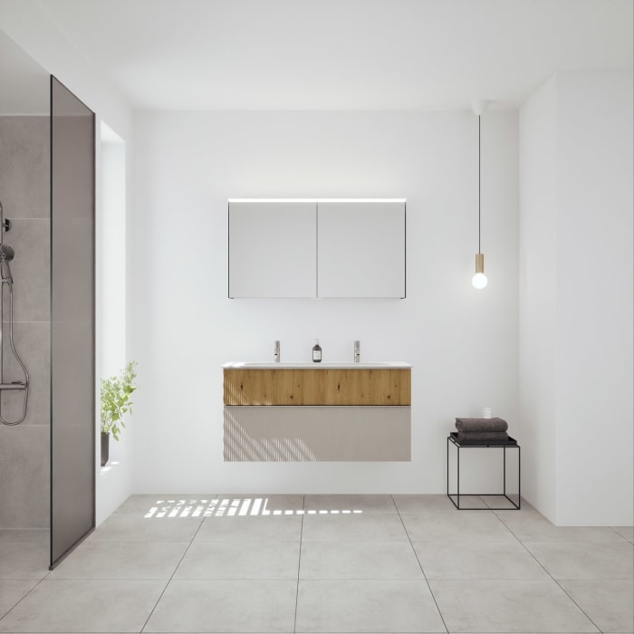 burgbad Fiumo 2.0 Badmöbelset 122 cm mit Waschtisch mit Unterschrank mit Griff G0146 und Spiegelschrank