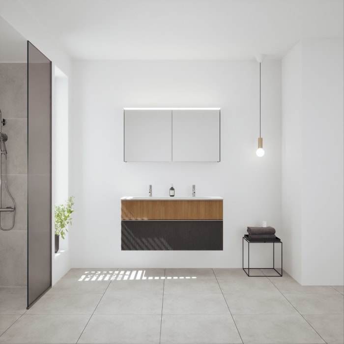 burgbad Fiumo 2.0 Badmöbelset 122 cm mit Waschtisch mit Unterschrank mit Griff G0146 und Spiegelschrank