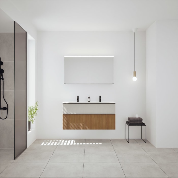 burgbad Fiumo 2.0 Badmöbelset 122 cm mit Waschtisch mit Unterschrank mit Griff G0200 und Spiegelschrank