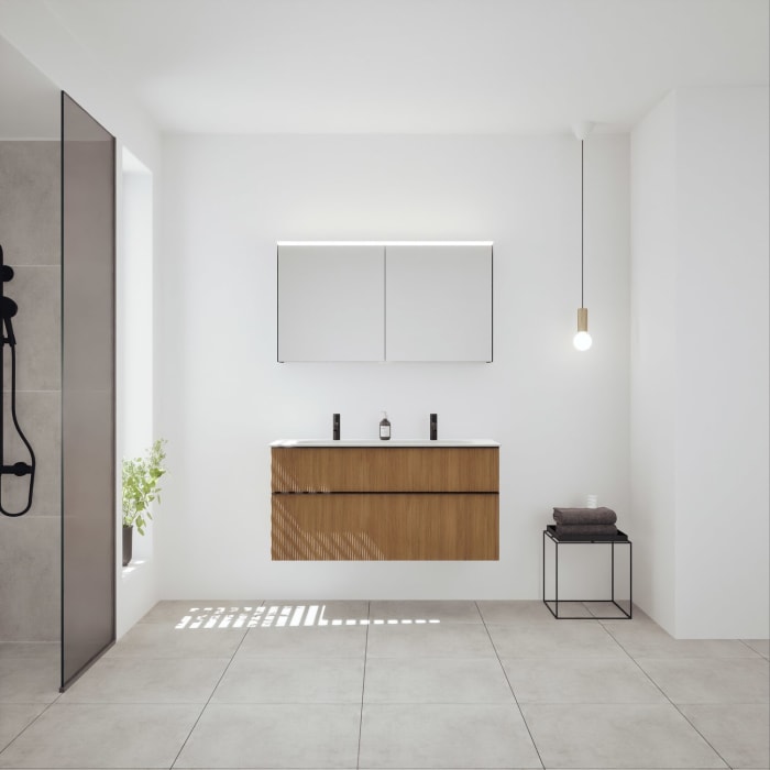 burgbad Fiumo 2.0 Badmöbelset 122 cm mit Waschtisch mit Unterschrank mit Griff G0200 und Spiegelschrank