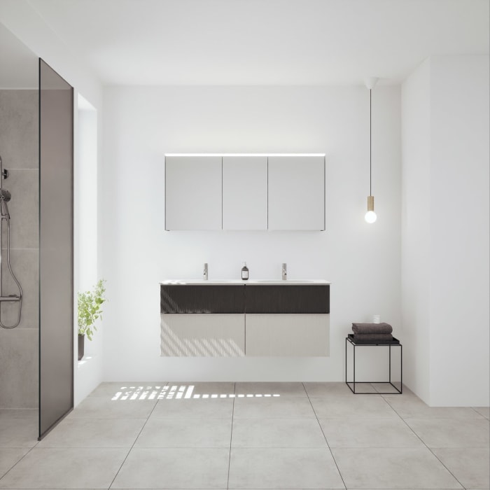 burgbad Fiumo 2.0 Badmöbelset 142 cm mit Waschtisch mit Unterschrank mit Griff G0146 und Spiegelschrank