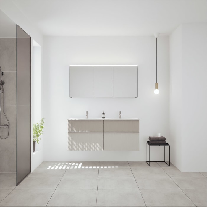 burgbad Fiumo 2.0 Badmöbelset 142 cm mit Waschtisch mit Unterschrank mit Griff G0146 und Spiegelschrank