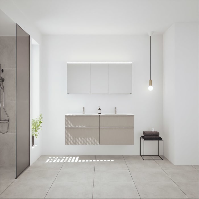 burgbad Fiumo 2.0 Badmöbelset 142 cm mit Waschtisch mit Unterschrank mit Griff G0146 und Spiegelschrank