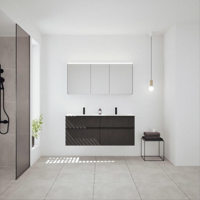 burgbad Fiumo 2.0 Badmöbelset 142 cm mit Waschtisch mit Unterschrank mit Griff G0200 und Spiegelschrank