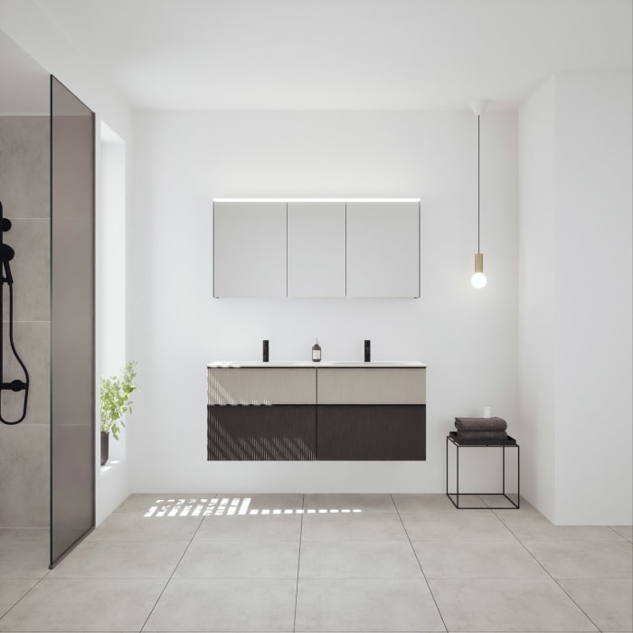 burgbad Fiumo 2.0 Badmöbelset 142 cm mit Waschtisch mit Unterschrank mit Griff G0200 und Spiegelschrank