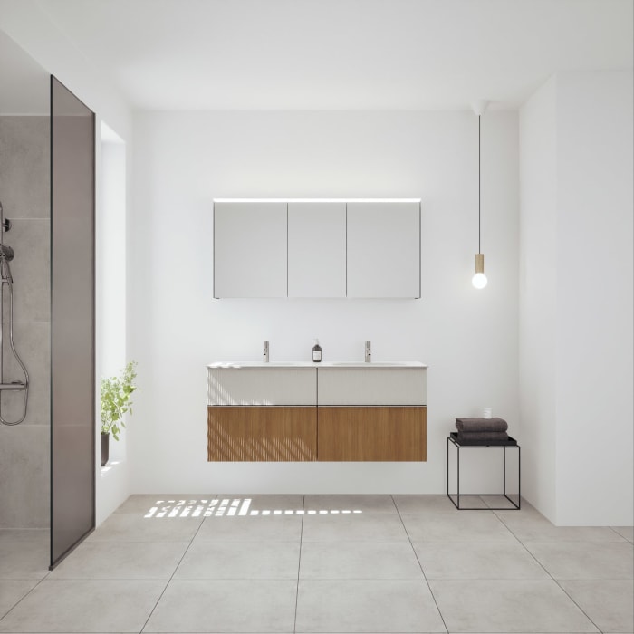 burgbad Fiumo 2.0 Badmöbelset 142 cm mit Waschtisch mit Unterschrank mit Griff G0146 und Spiegelschrank