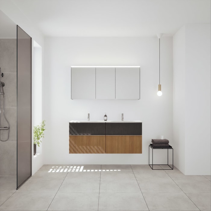 burgbad Fiumo 2.0 Badmöbelset 142 cm mit Waschtisch mit Unterschrank mit Griff G0146 und Spiegelschrank