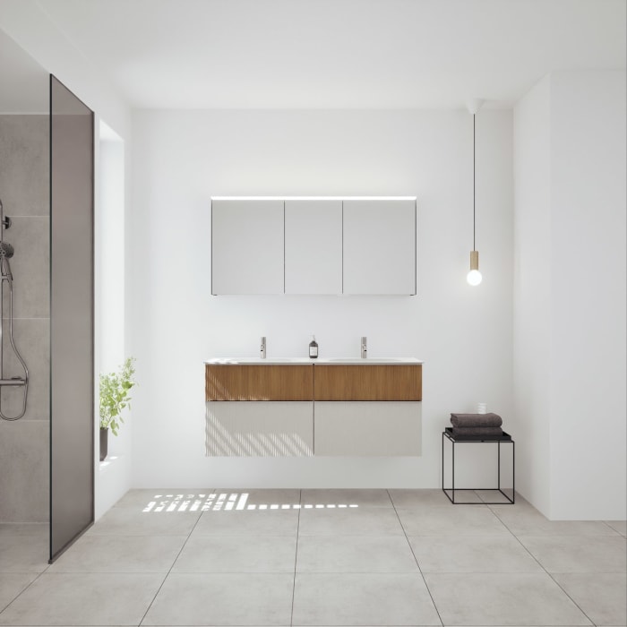 burgbad Fiumo 2.0 Badmöbelset 142 cm mit Waschtisch mit Unterschrank mit Griff G0146 und Spiegelschrank