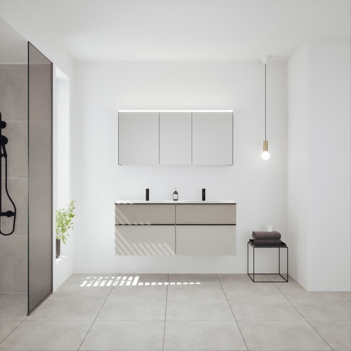 burgbad Fiumo 2.0 Badmöbelset 142 cm mit Waschtisch mit Unterschrank mit Griff G0200 und Spiegelschrank