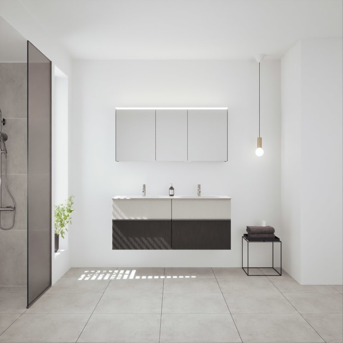 burgbad Fiumo 2.0 Badmöbelset 142 cm mit Waschtisch mit Unterschrank mit Griff G0146 und Spiegelschrank