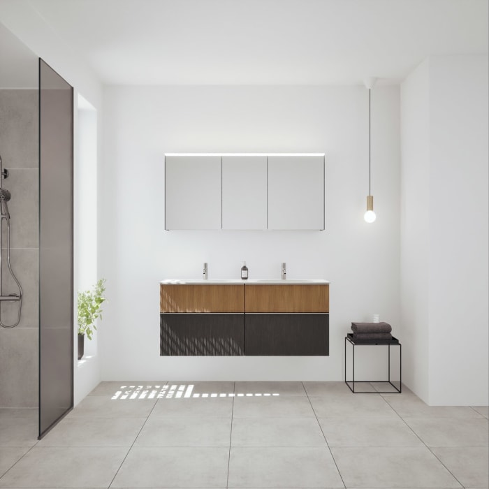 burgbad Fiumo 2.0 Badmöbelset 142 cm mit Waschtisch mit Unterschrank mit Griff G0146 und Spiegelschrank