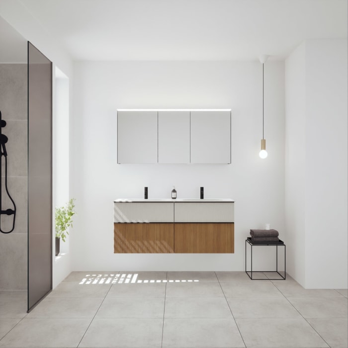 burgbad Fiumo 2.0 Badmöbelset 142 cm mit Waschtisch mit Unterschrank mit Griff G0200 und Spiegelschrank