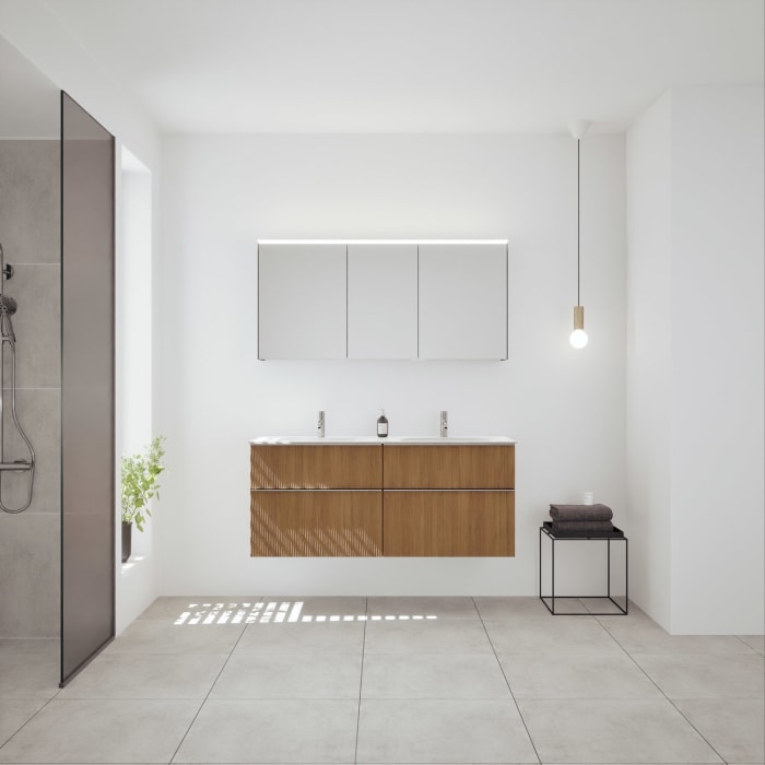 burgbad Fiumo 2.0 Badmöbelset 142 cm mit Waschtisch mit Unterschrank mit Griff G0146 und Spiegelschrank