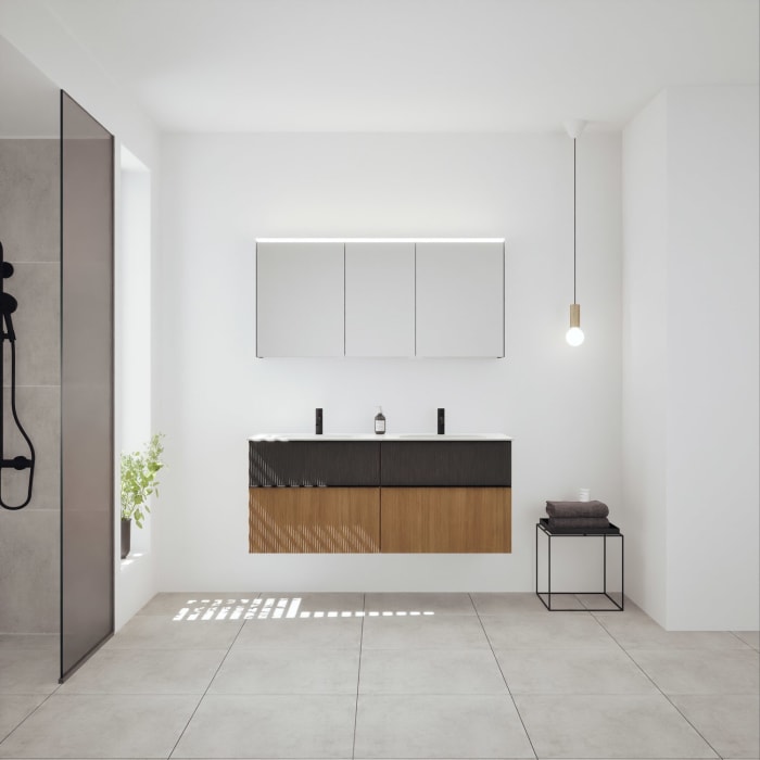 burgbad Fiumo 2.0 Badmöbelset 142 cm mit Waschtisch mit Unterschrank mit Griff G0200 und Spiegelschrank