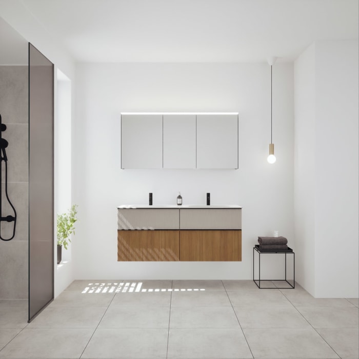 burgbad Fiumo 2.0 Badmöbelset 142 cm mit Waschtisch mit Unterschrank mit Griff G0200 und Spiegelschrank