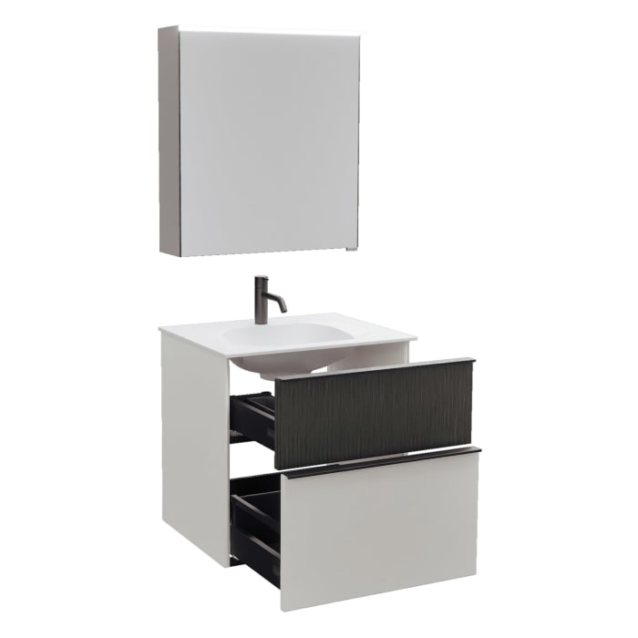 burgbad Fiumo 2.0 Badmöbelset 62 cm mit Waschtisch mit Unterschrank mit Griff G0200 und Spiegelschrank