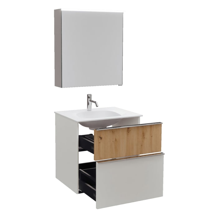 burgbad Fiumo 2.0 Badmöbelset 62 cm mit Waschtisch mit Unterschrank mit Griff G0146 und Spiegelschrank