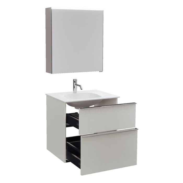 burgbad Fiumo 2.0 Badmöbelset 62 cm mit Waschtisch mit Unterschrank mit Griff G0146 und Spiegelschrank