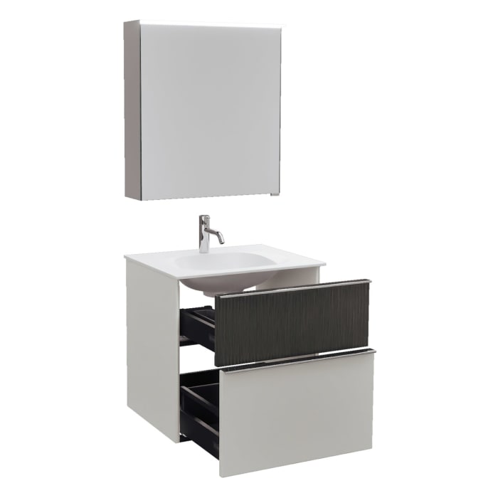 burgbad Fiumo 2.0 Badmöbelset 62 cm mit Waschtisch mit Unterschrank mit Griff G0146 und Spiegelschrank