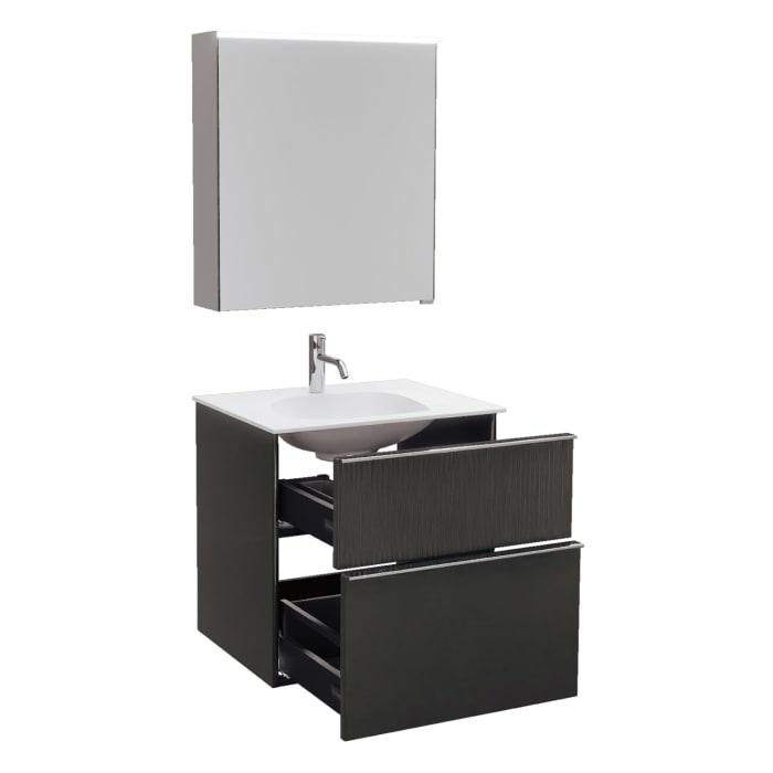 burgbad Fiumo 2.0 Badmöbelset 62 cm mit Waschtisch mit Unterschrank mit Griff G0146 und Spiegelschrank