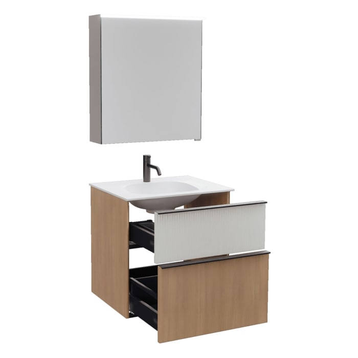 burgbad Fiumo 2.0 Badmöbelset 62 cm mit Waschtisch mit Unterschrank mit Griff G0200 und Spiegelschrank