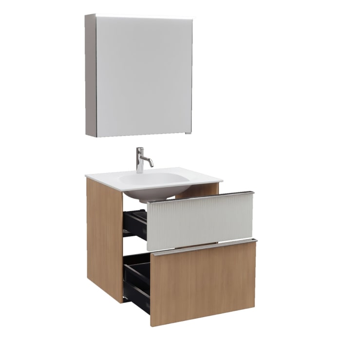 burgbad Fiumo 2.0 Badmöbelset 62 cm mit Waschtisch mit Unterschrank mit Griff G0146 und Spiegelschrank