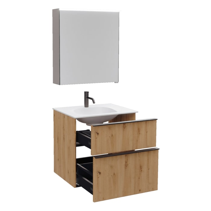 burgbad Fiumo 2.0 Badmöbelset 62 cm mit Waschtisch mit Unterschrank mit Griff G0200 und Spiegelschrank