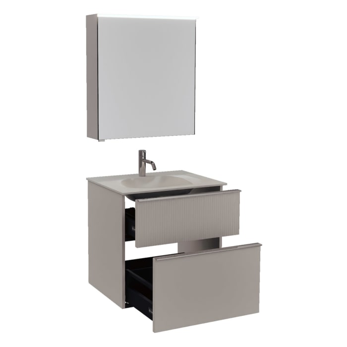 burgbad Fiumo 2.0 Badmöbelset 62 cm mit Waschtisch mit Unterschrank mit Griff G0146 und Spiegelschrank