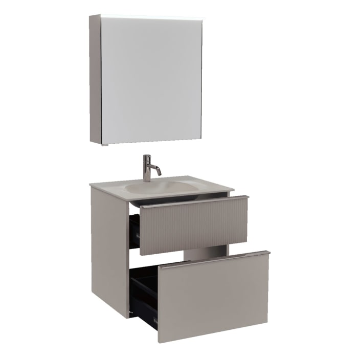 burgbad Fiumo 2.0 Badmöbelset 62 cm mit Waschtisch mit Unterschrank mit Griff G0146 und Spiegelschrank