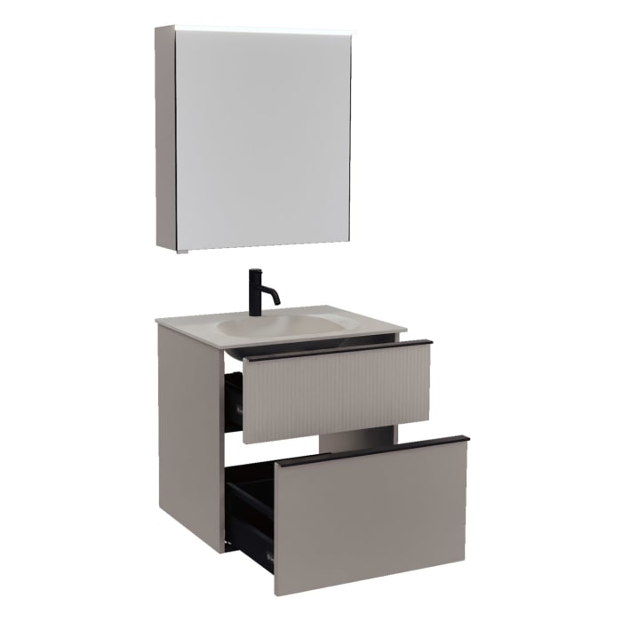 burgbad Fiumo 2.0 Badmöbelset 62 cm mit Waschtisch mit Unterschrank mit Griff G0200 und Spiegelschrank