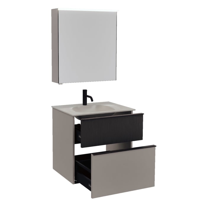 burgbad Fiumo 2.0 Badmöbelset 62 cm mit Waschtisch mit Unterschrank mit Griff G0200 und Spiegelschrank