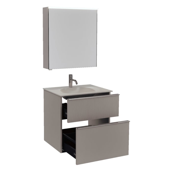 burgbad Fiumo 2.0 Badmöbelset 62 cm mit Waschtisch mit Unterschrank mit Griff G0146 und Spiegelschrank