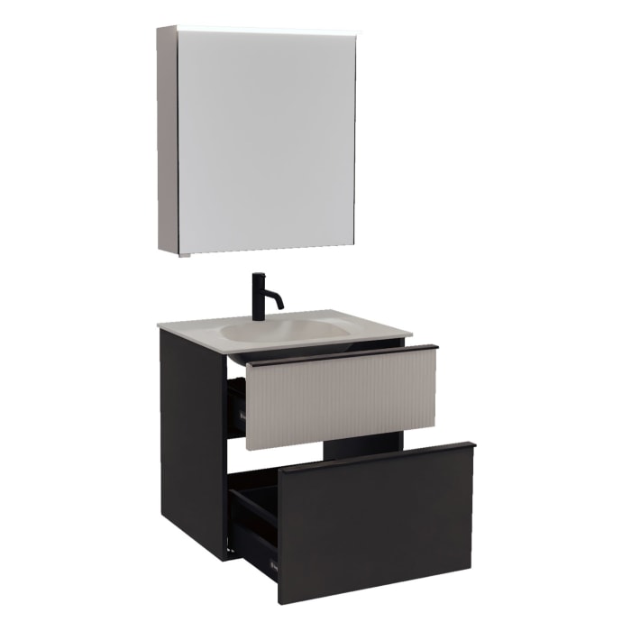 burgbad Fiumo 2.0 Badmöbelset 62 cm mit Waschtisch mit Unterschrank mit Griff G0200 und Spiegelschrank