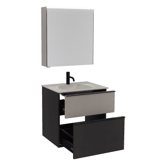 burgbad Fiumo 2.0 Badmöbelset 62 cm mit Waschtisch mit Unterschrank mit Griff G0200 und Spiegelschrank