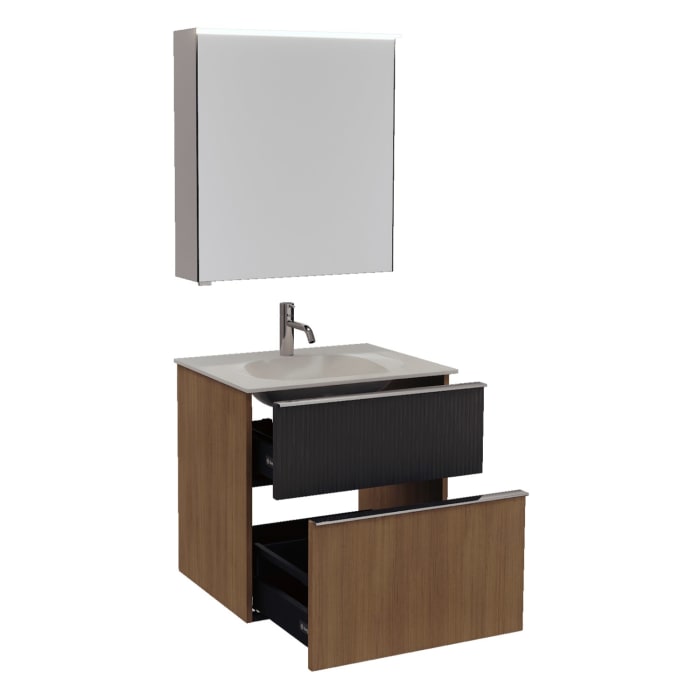 burgbad Fiumo 2.0 Badmöbelset 62 cm mit Waschtisch mit Unterschrank mit Griff G0146 und Spiegelschrank