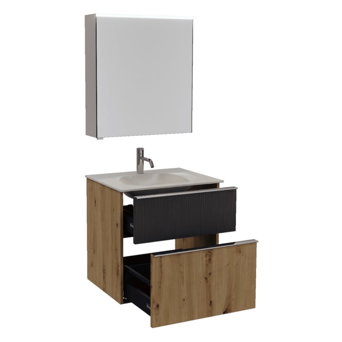 burgbad Fiumo 2.0 Badmöbelset 62 cm mit Waschtisch mit Unterschrank mit Griff G0146 und Spiegelschrank